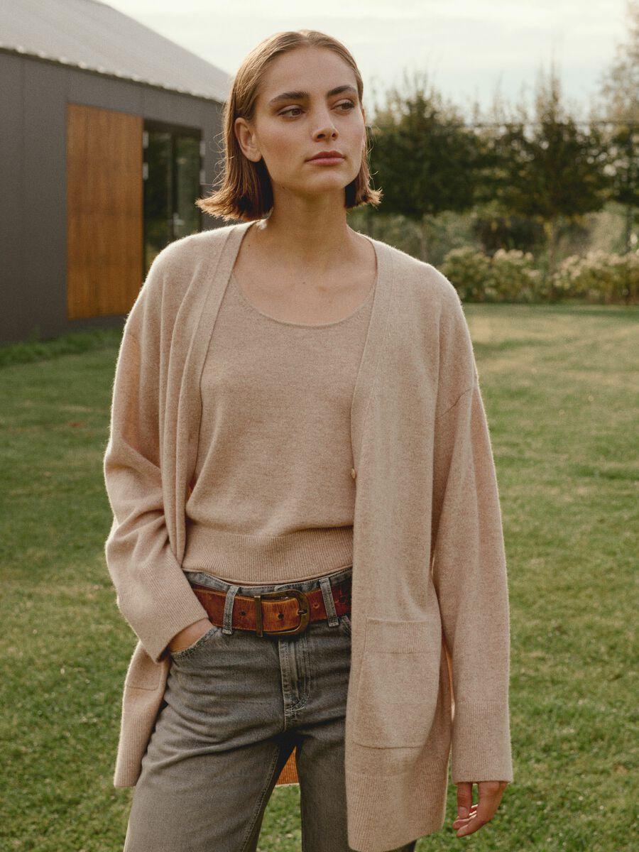 repeat cashmere Middellang cashmere vest met V-hals en zakken