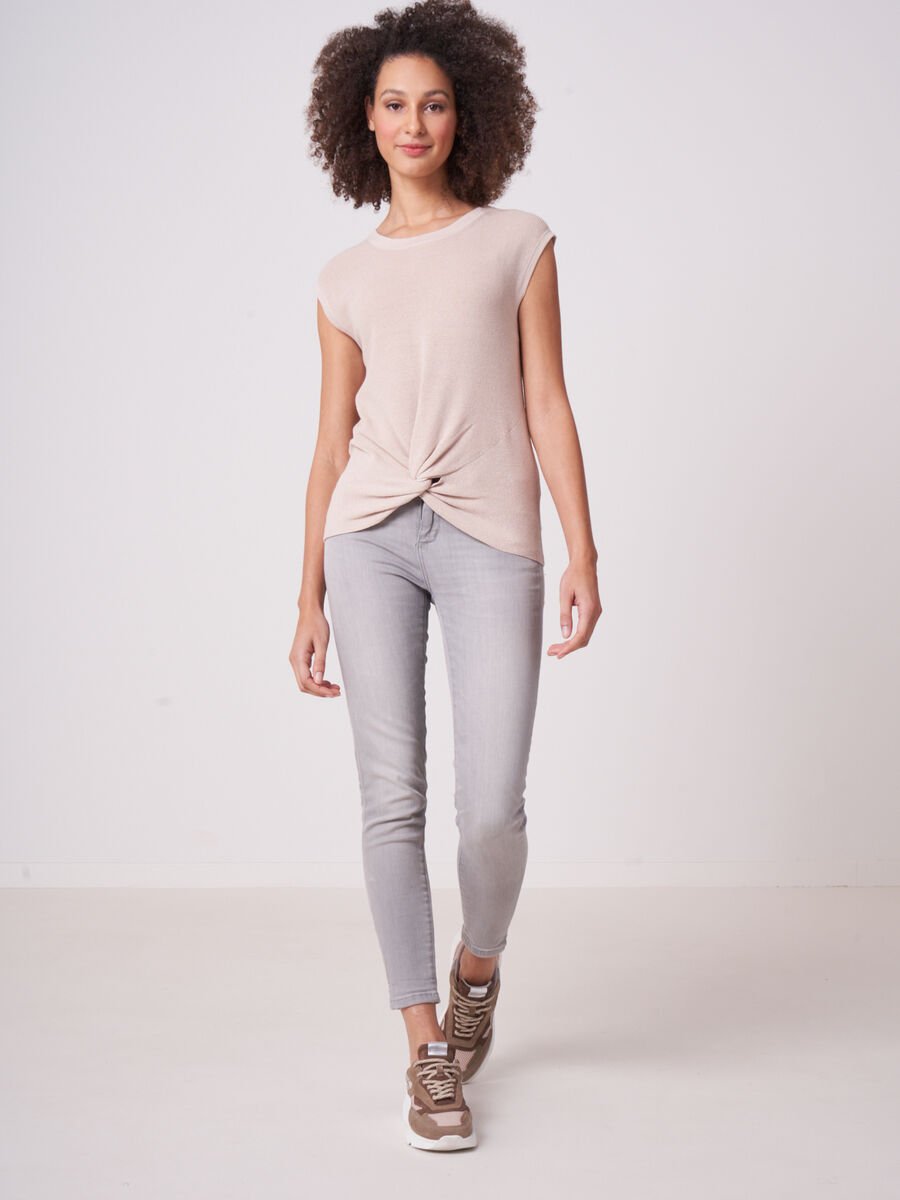 Repeat Cashmere Mouwloze Gebreide Trui Met Gedraaide Zoom Van Katoen-linnen-mix