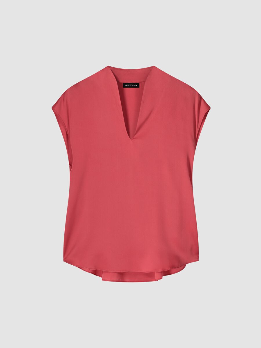 repeat cashmere Mouwloze zijden top met hals met splitje repeat cashmere Mouwloze zijden top met hals met splitje