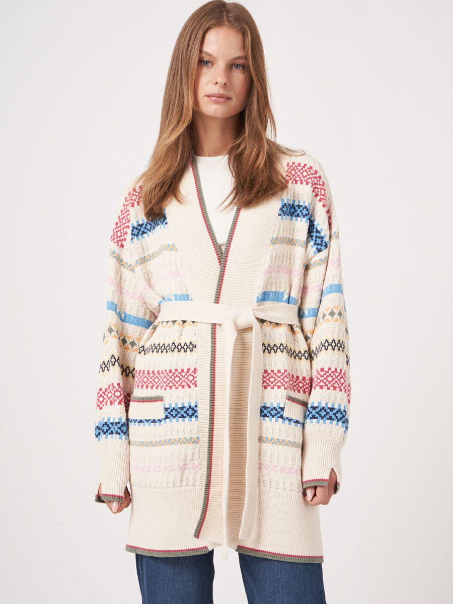 Repeat Cashmere Multikleuren Gestreept Gebreid Vest Met Ceintuur Van Zuiver Katoen