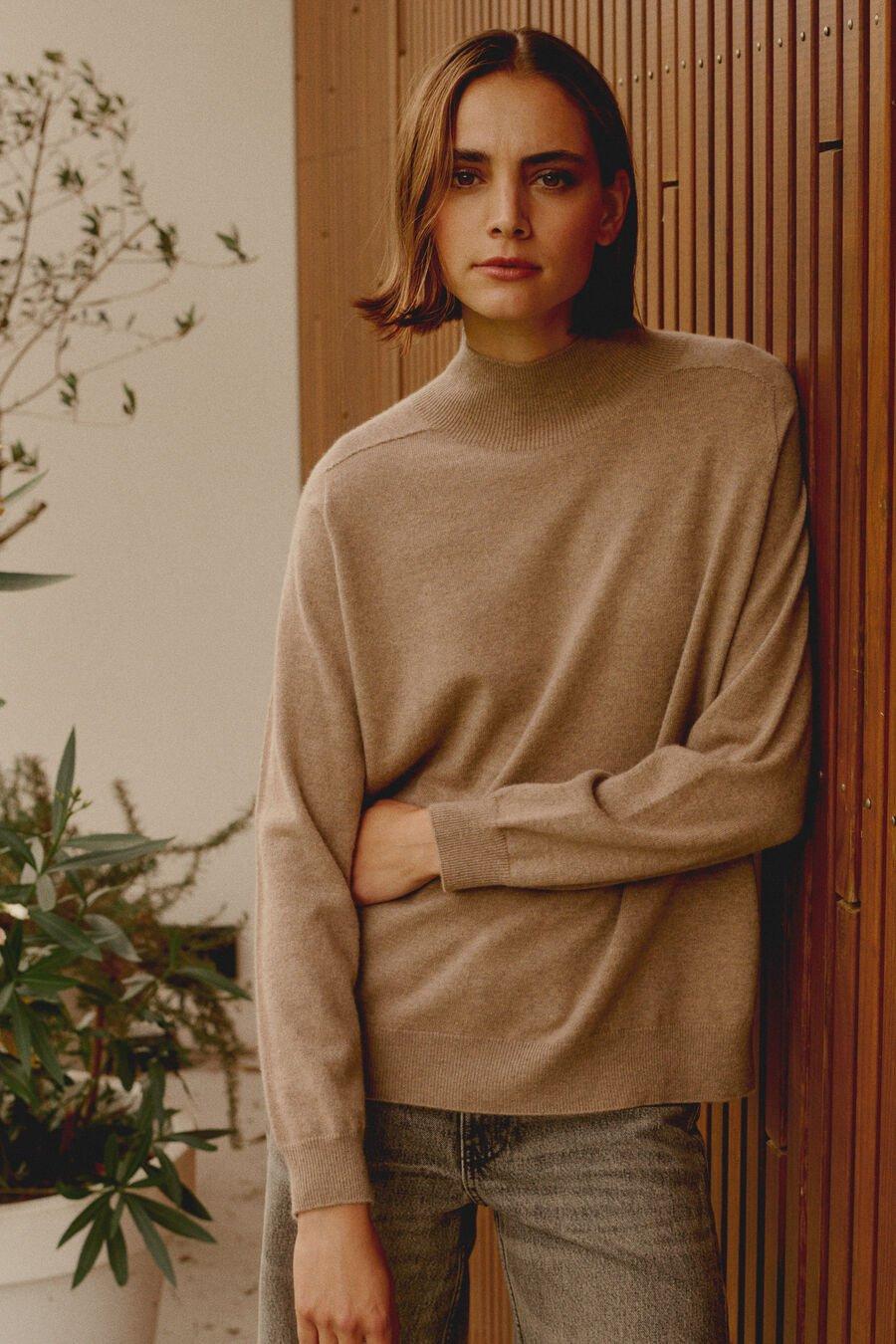 Repeat Cashmere Naadloos Gebreide Cashmere Trui Met Opstaande Kraag