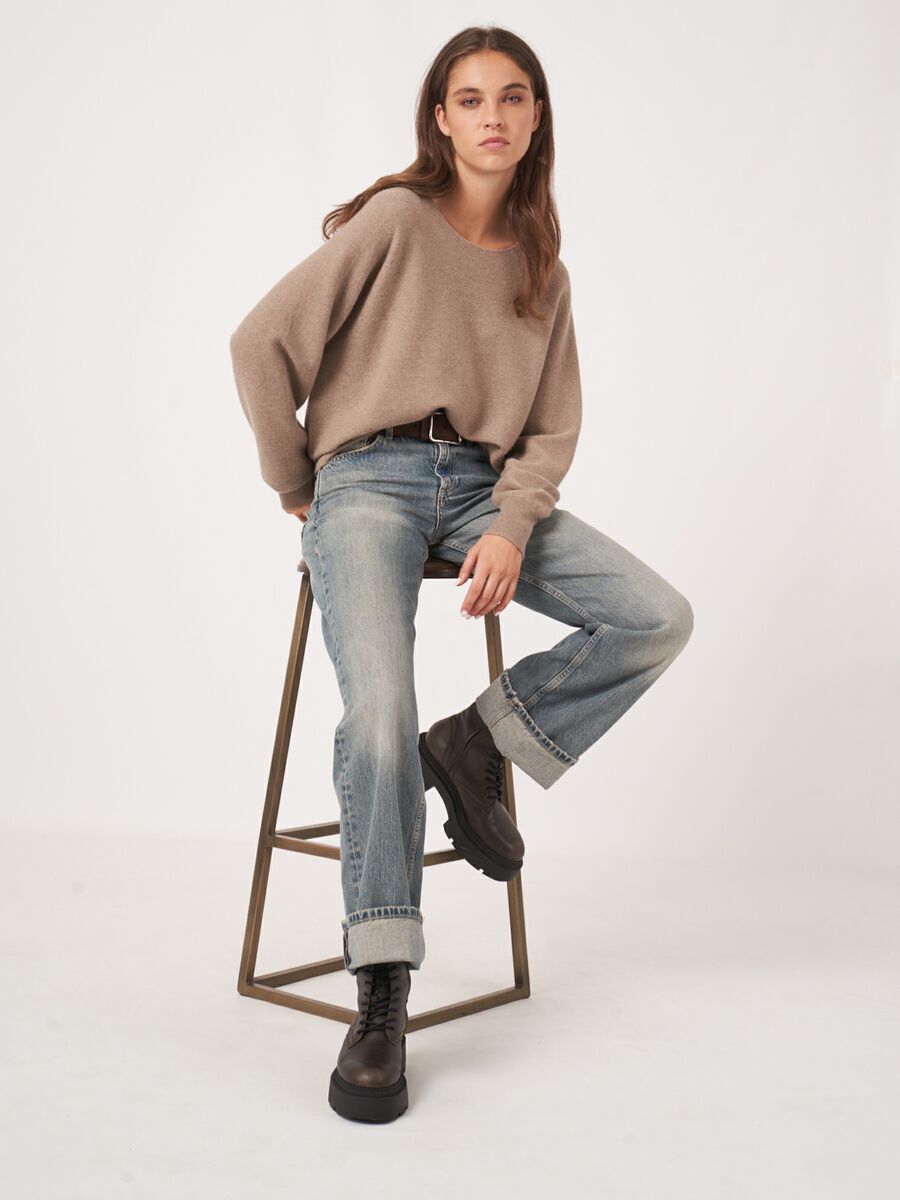 repeat cashmere Naadloos gebreide ronde hals cashmere trui