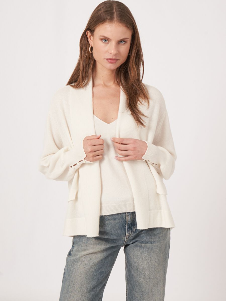 repeat cashmere Open en licht cashmere vest met sjaalkraag
