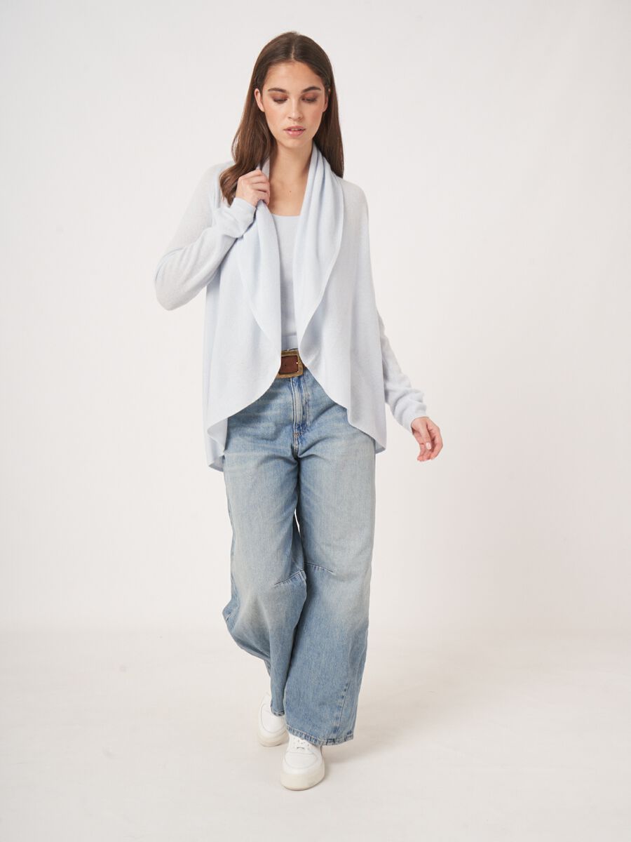 repeat cashmere Open organisch cashmere vest met sjaalkraag