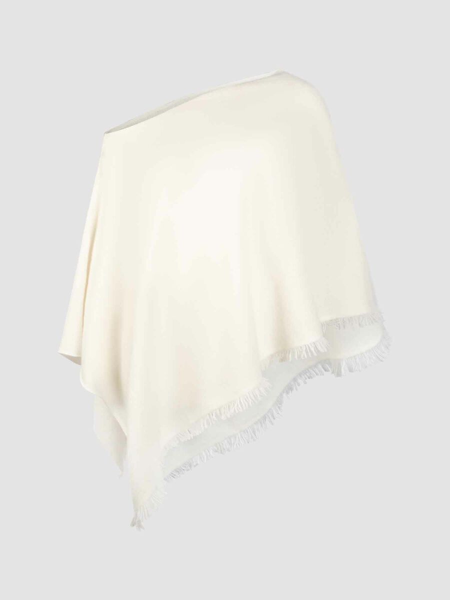 repeat cashmere Organisch cashmere poncho met franjes
