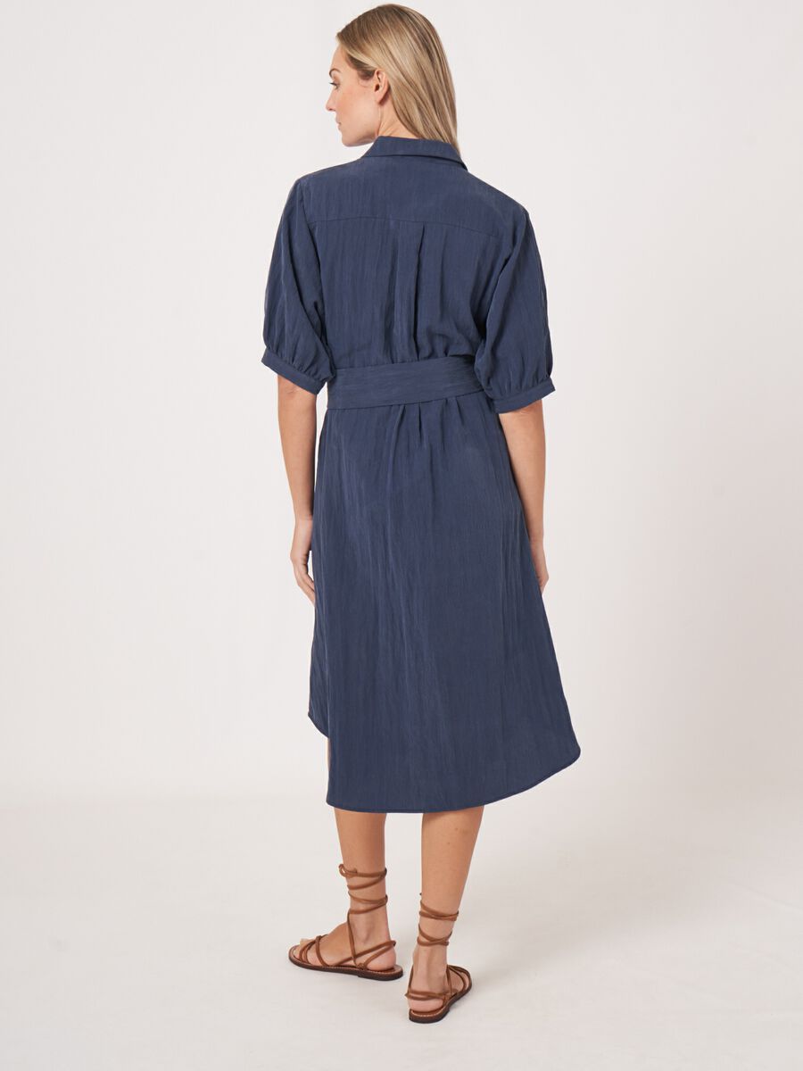 Repeat Cashmere Overhemdjurk Met Korte Pofmouwen En Ceintuur