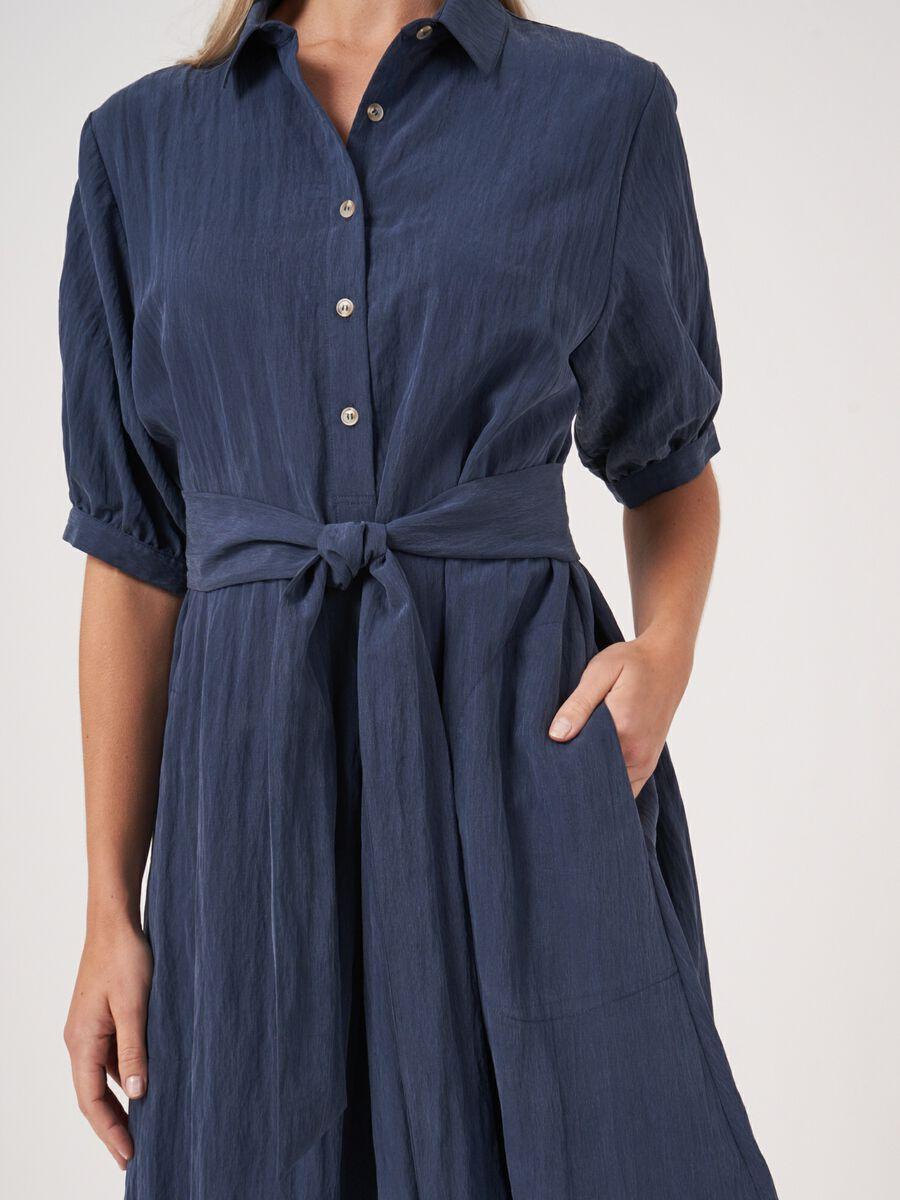 Repeat Cashmere Overhemdjurk Met Korte Pofmouwen En Ceintuur