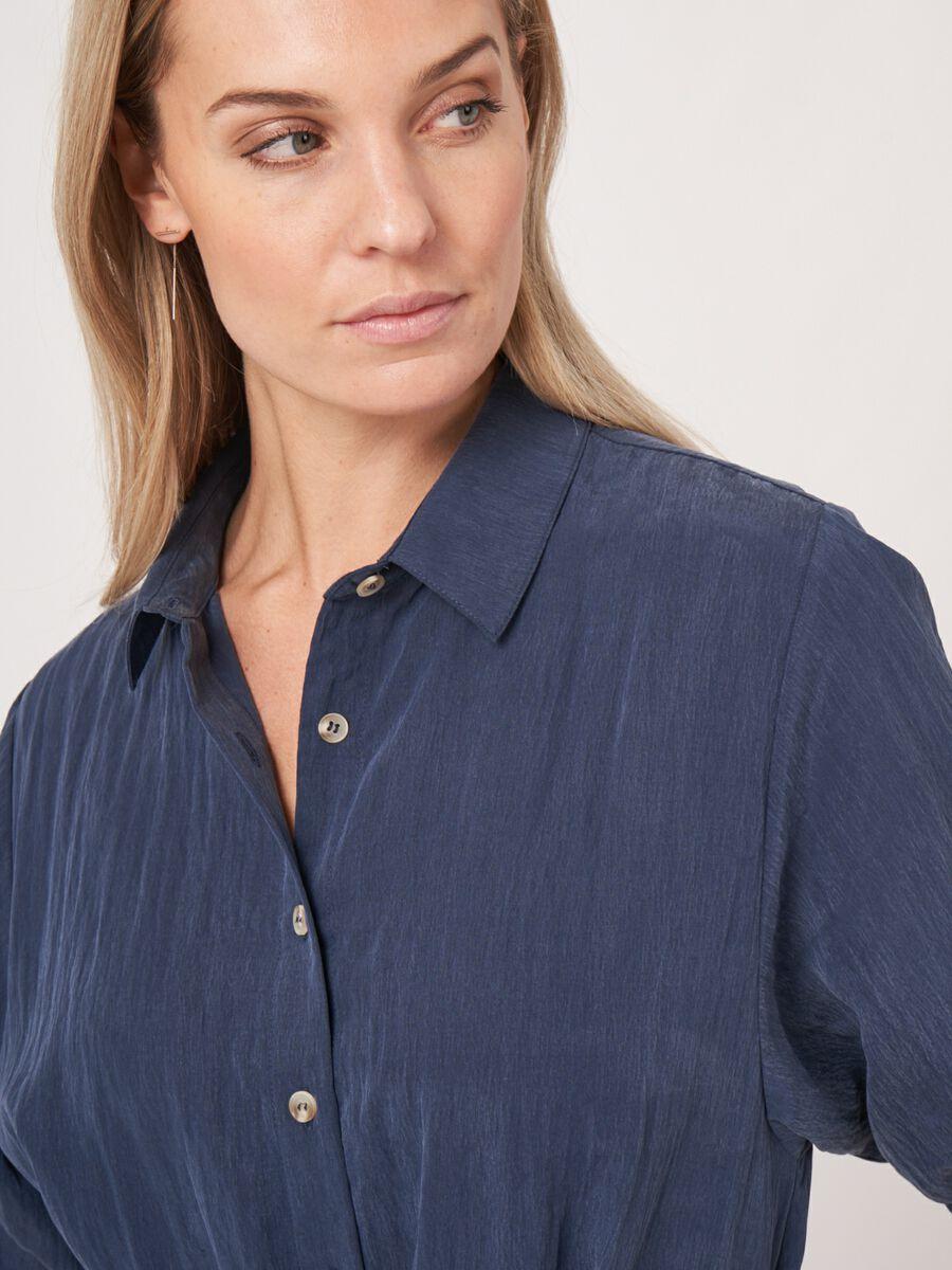 Repeat Cashmere Overhemdjurk Met Korte Pofmouwen En Ceintuur