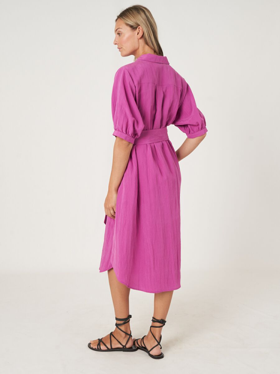 Repeat Cashmere Overhemdjurk Met Korte Pofmouwen En Ceintuur