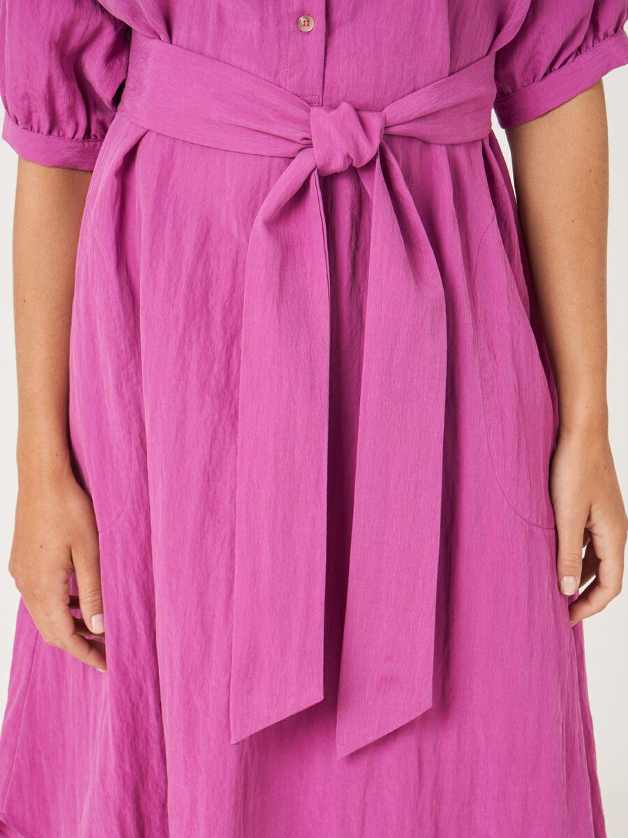 Repeat Cashmere Overhemdjurk Met Korte Pofmouwen En Ceintuur