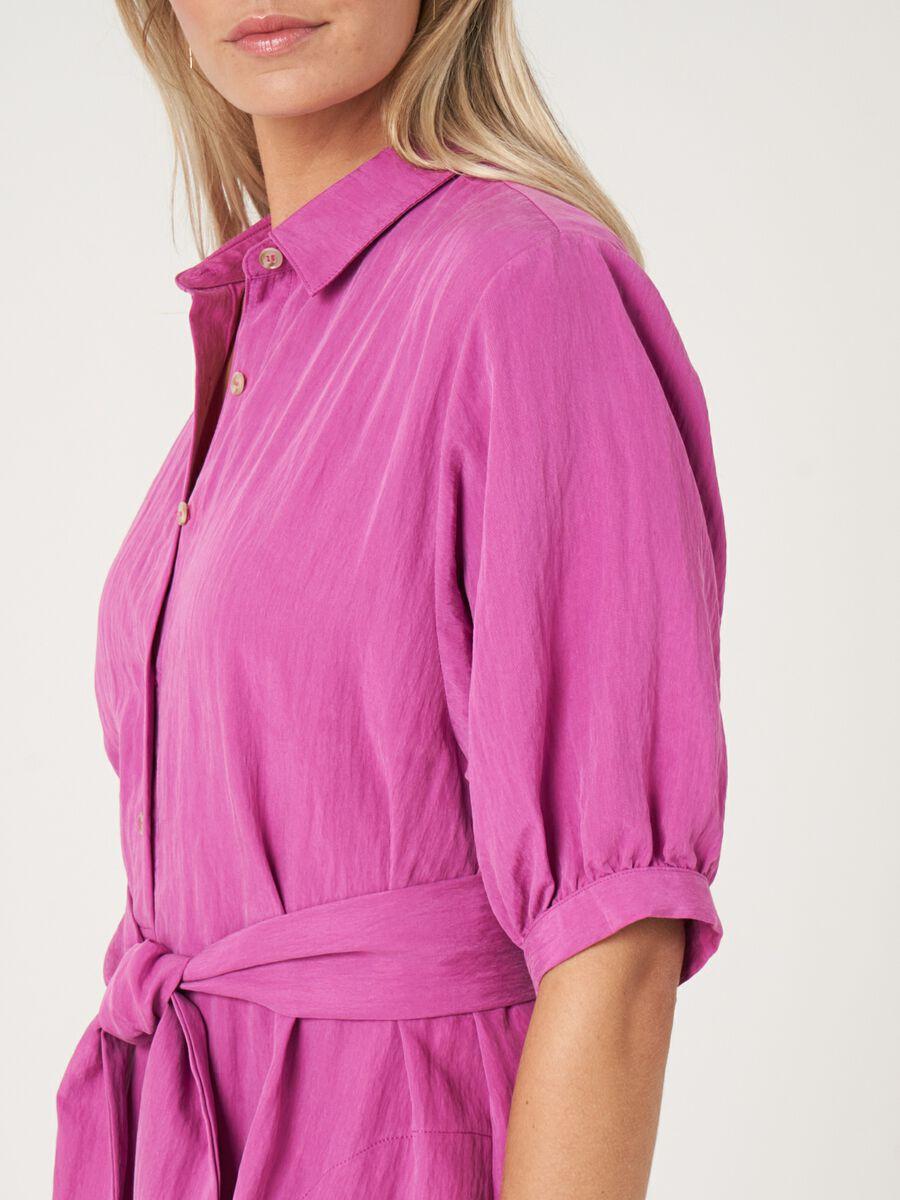 Repeat Cashmere Overhemdjurk Met Korte Pofmouwen En Ceintuur