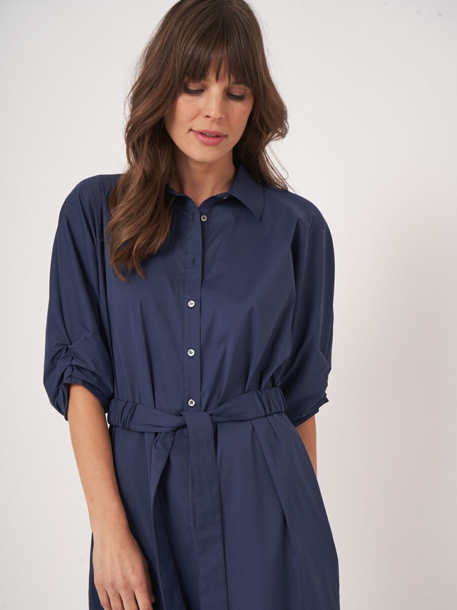 Repeat Cashmere Overhemdjurk Met Korte Vleermuismouwen En Ceintuur