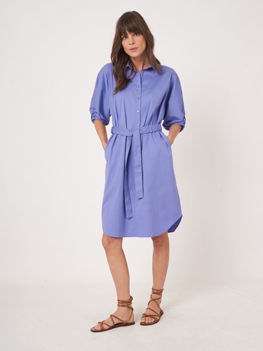 repeat cashmere Overhemdjurk met korte vleermuismouwen en ceintuur