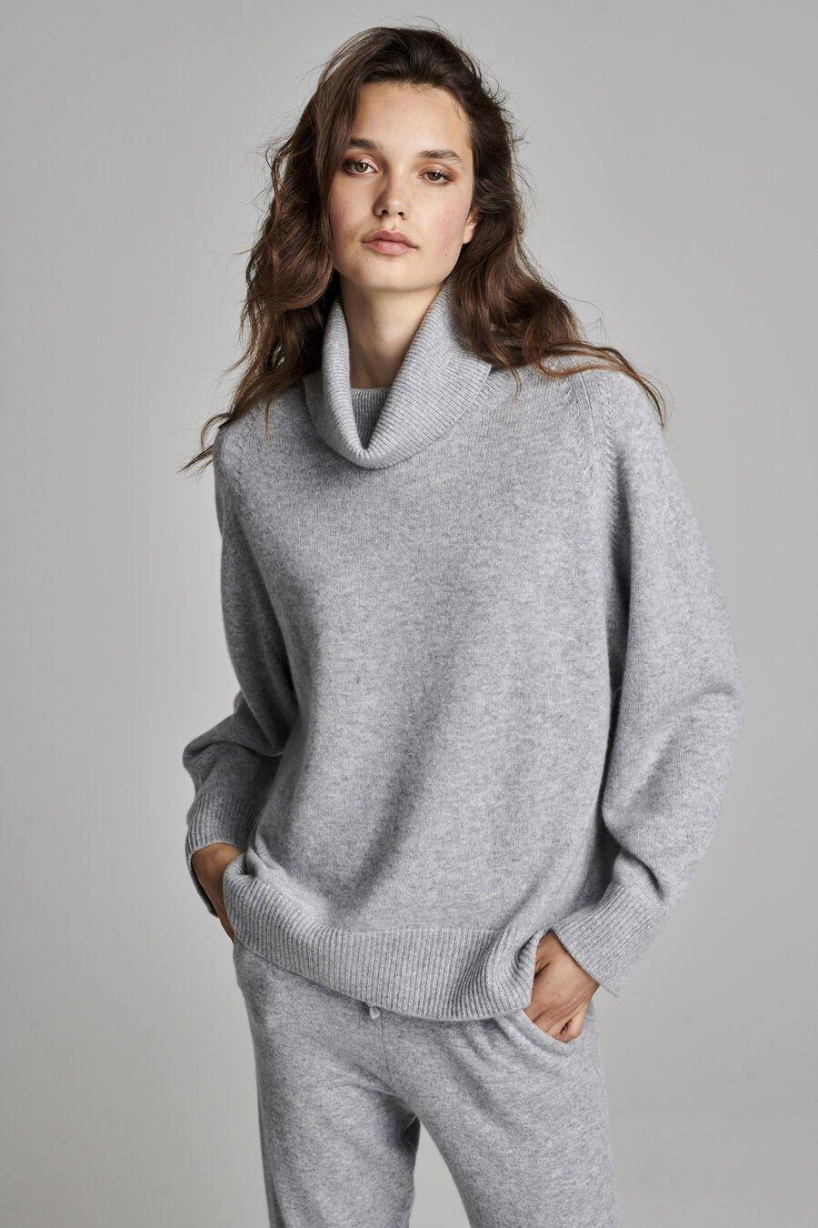 repeat cashmere Oversized cashmere trui met hoge kraag
