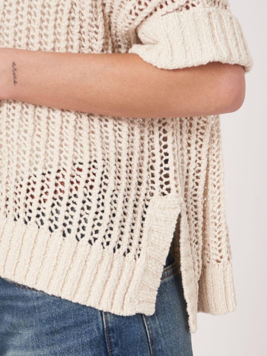 Repeat Cashmere Oversized Gebreid Ajourvest Met Knopen