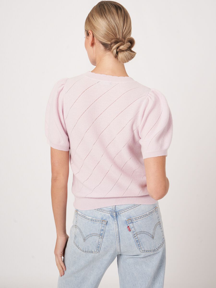 Repeat Cashmere Pointelle Cashmere Trui Met Korte Pofmouwen