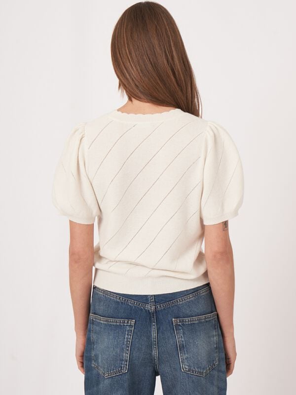 Repeat Cashmere Pointelle Cashmere Trui Met Korte Pofmouwen