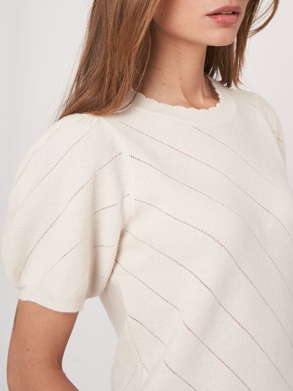Repeat Cashmere Pointelle Cashmere Trui Met Korte Pofmouwen
