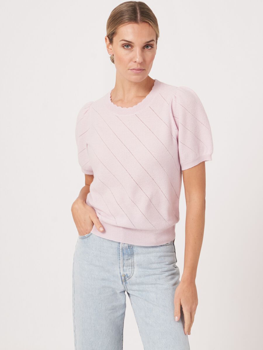repeat cashmere Pointelle cashmere trui met korte pofmouwen