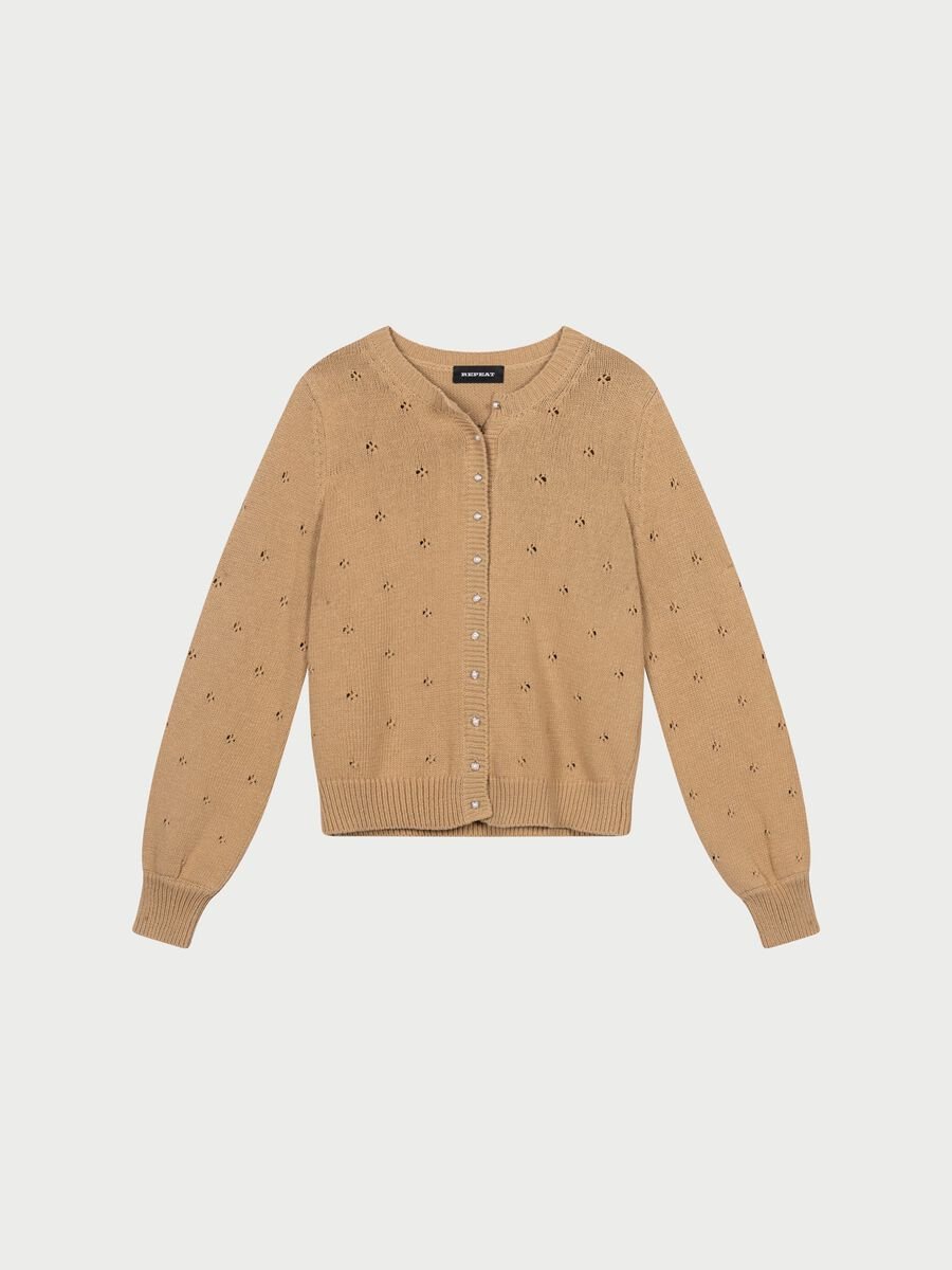 repeat cashmere Pointelle vest met parelknopen van zuiver katoen