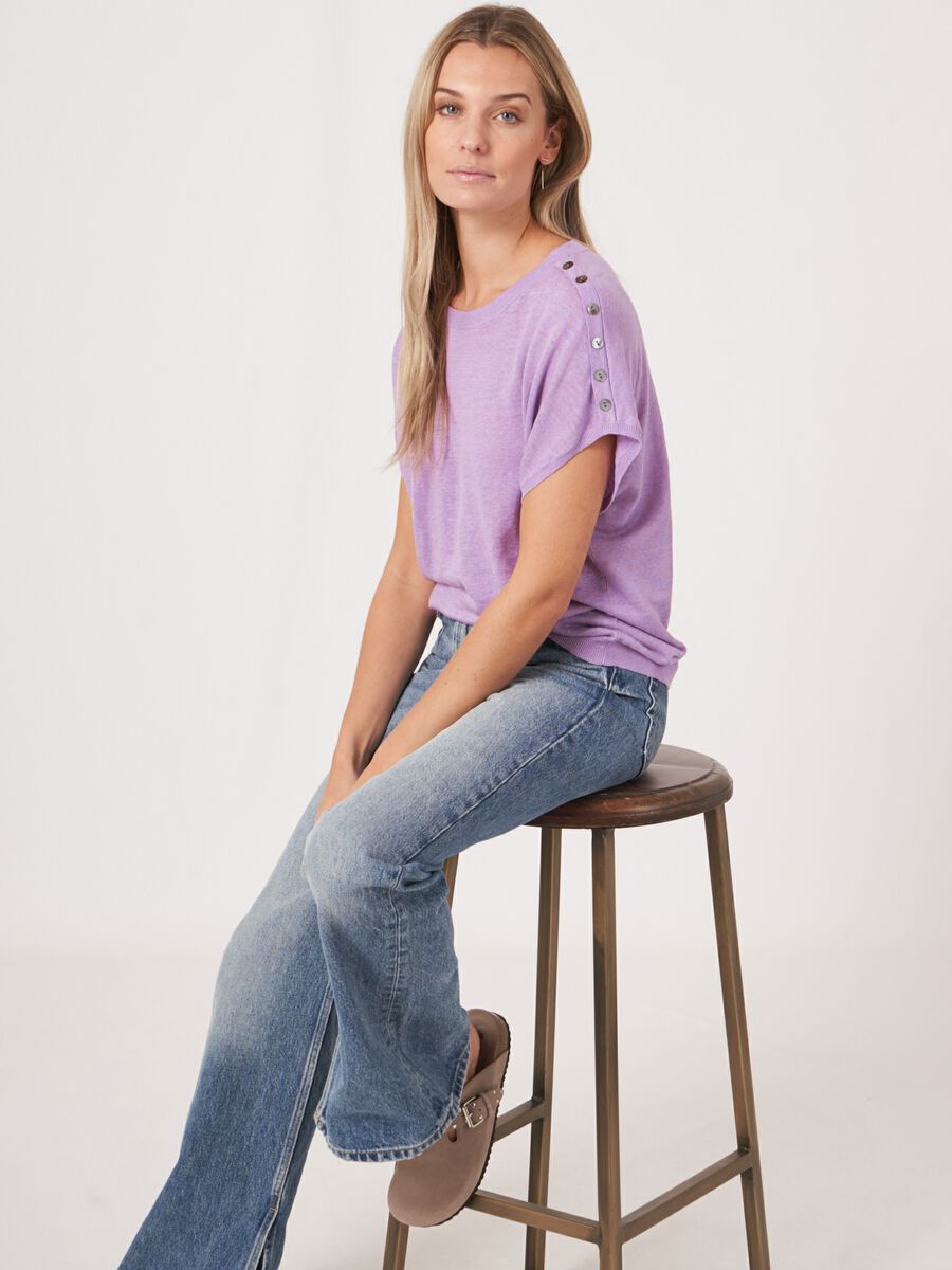 repeat cashmere Poncho gebreide zuiver linnen trui met knopen op schouder