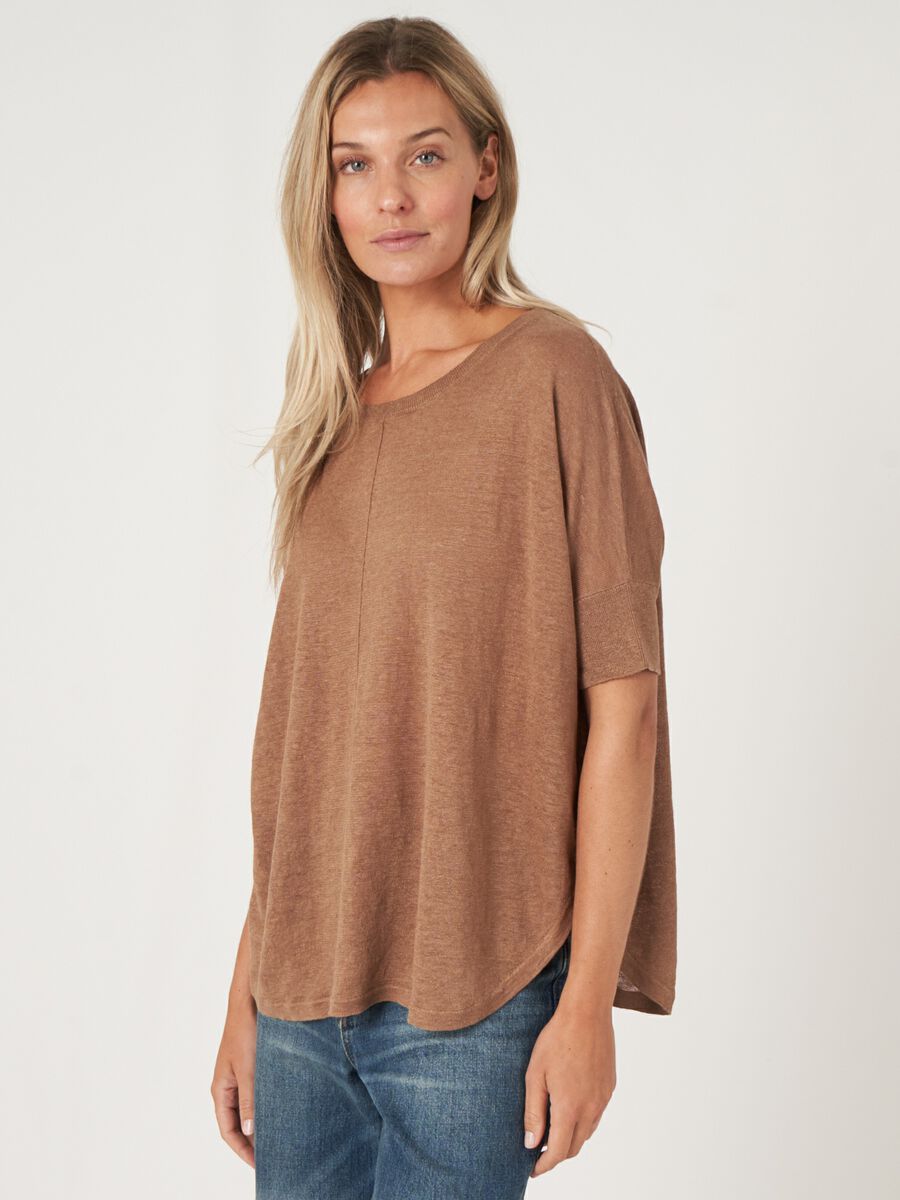 repeat cashmere Poncho-trui met ronde zoom van zuiver linnen
