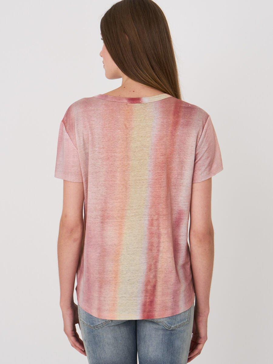 Repeat Cashmere Puur Linnen V-hals T-shirt Met Tie Dye Print