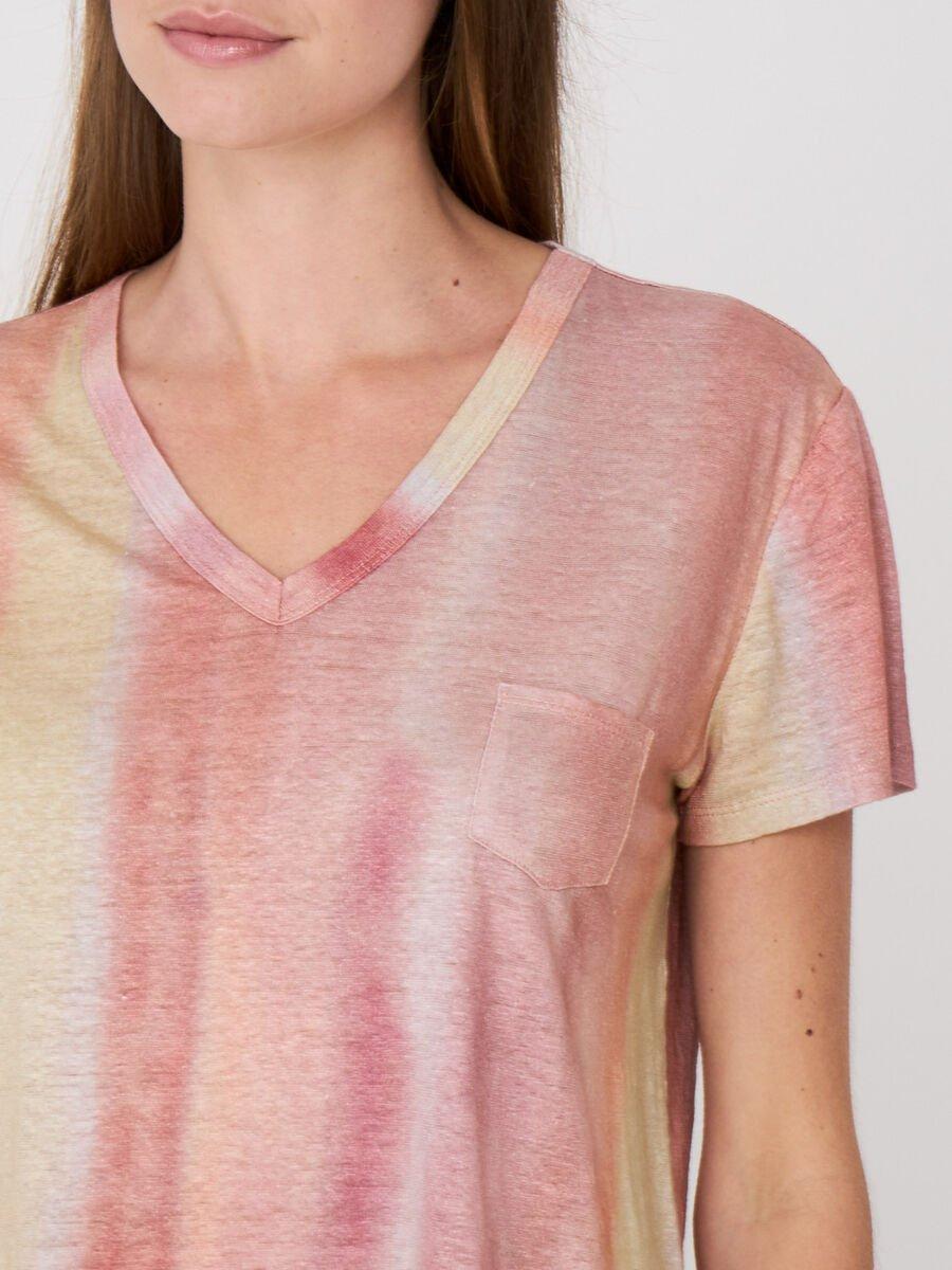 Repeat Cashmere Puur Linnen V-hals T-shirt Met Tie Dye Print