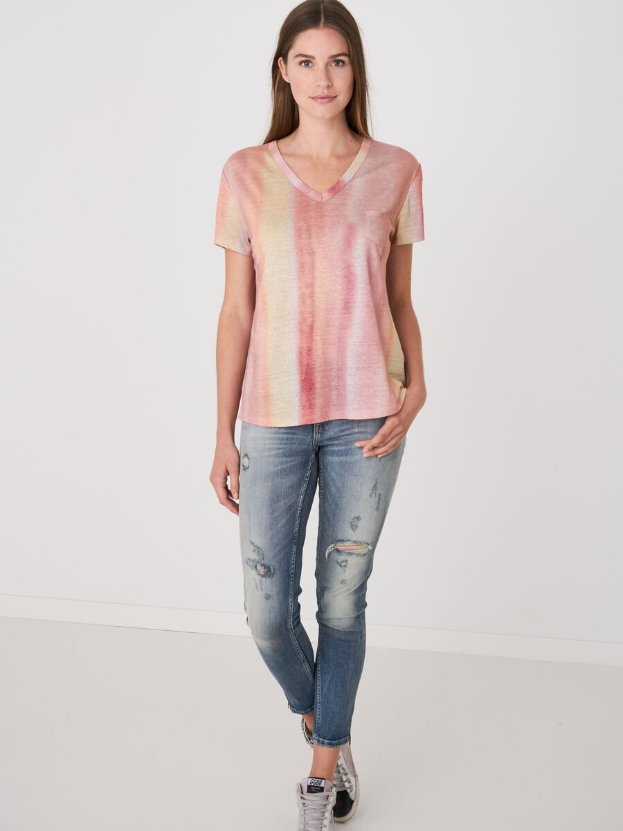Repeat Cashmere Puur Linnen V-hals T-shirt Met Tie Dye Print