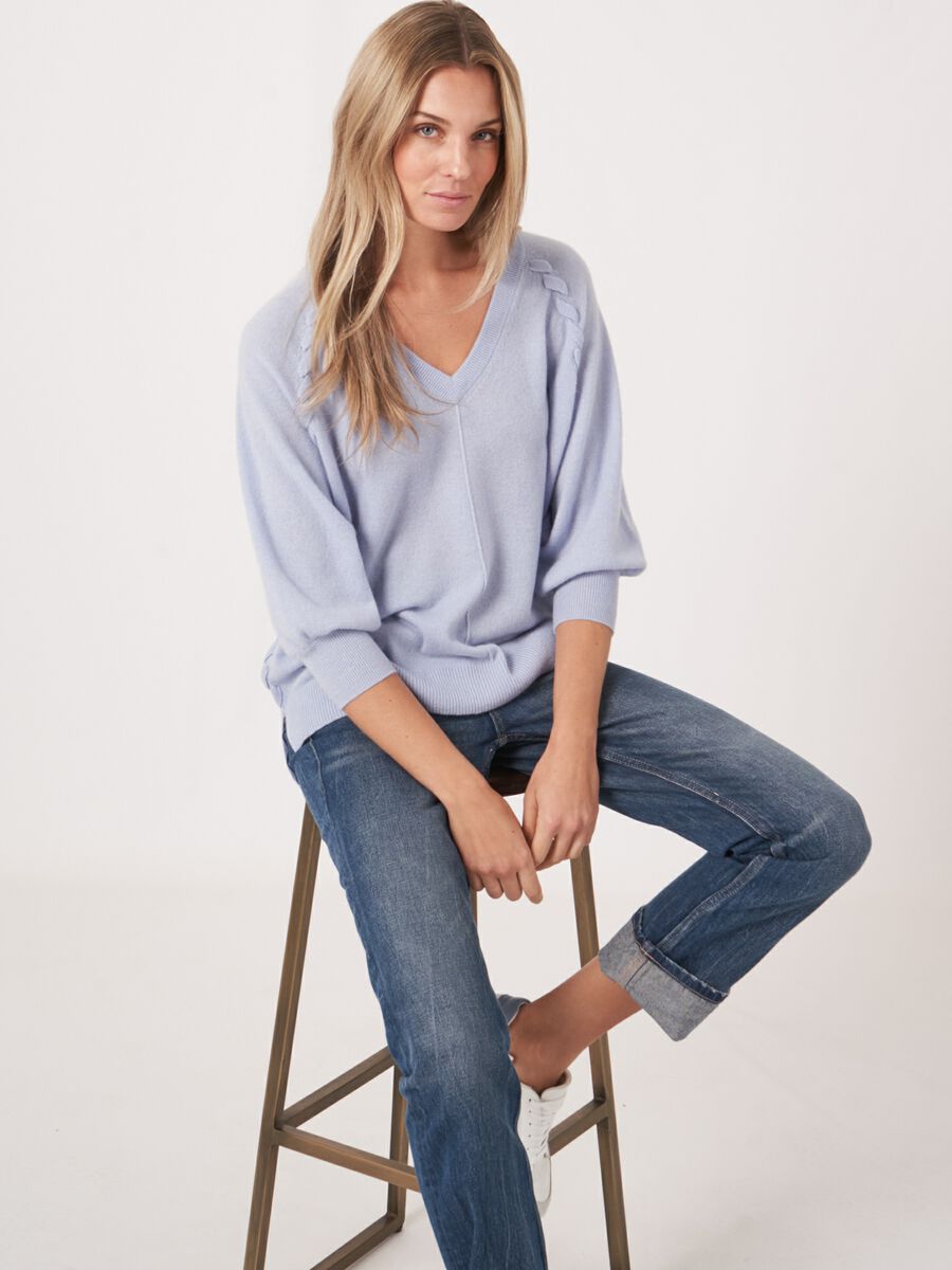 repeat cashmere Raglan cashmere V-hals trui met gevlochten detail