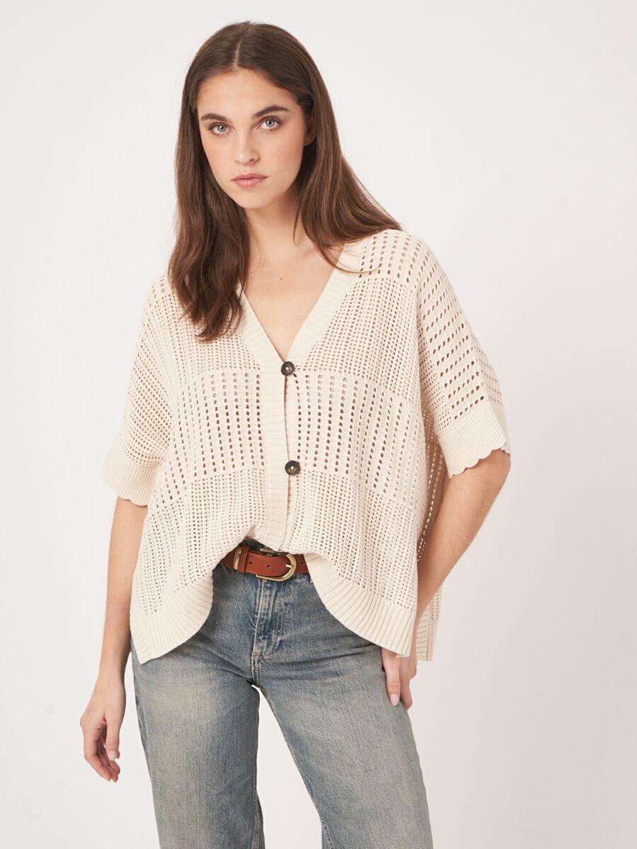 Repeat Cashmere Ajour Poncho Cardigan