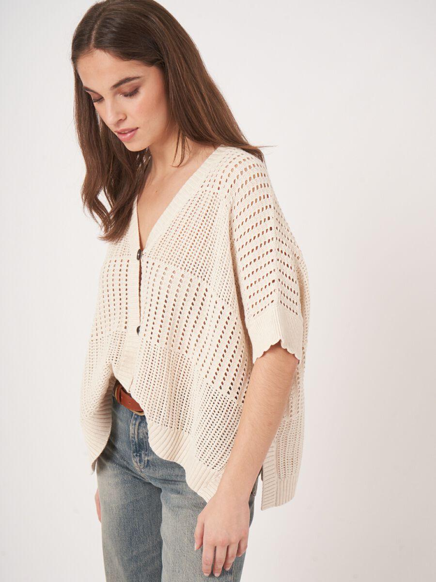 Repeat Cashmere Ajour Poncho Cardigan