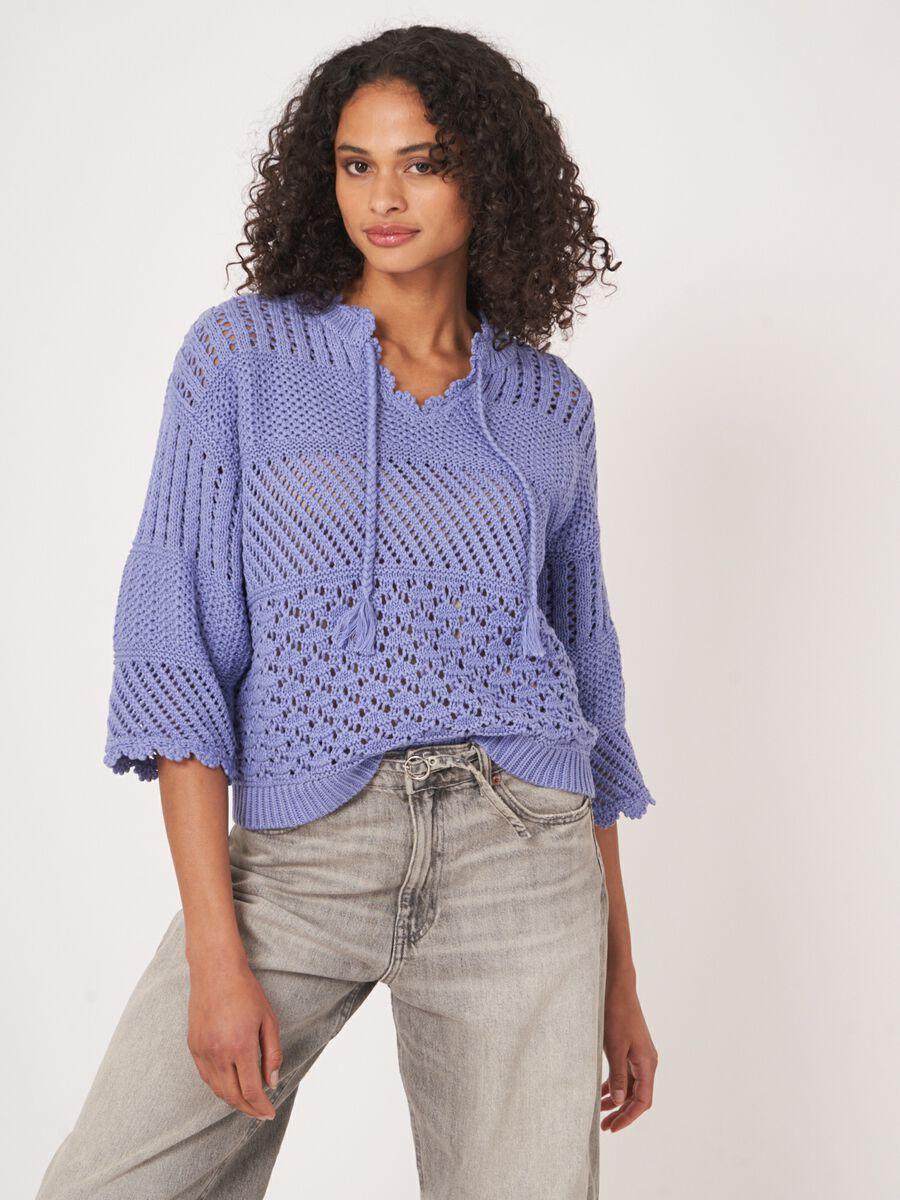 Repeat Cashmere Ajour Trui Met Gehaakte Details