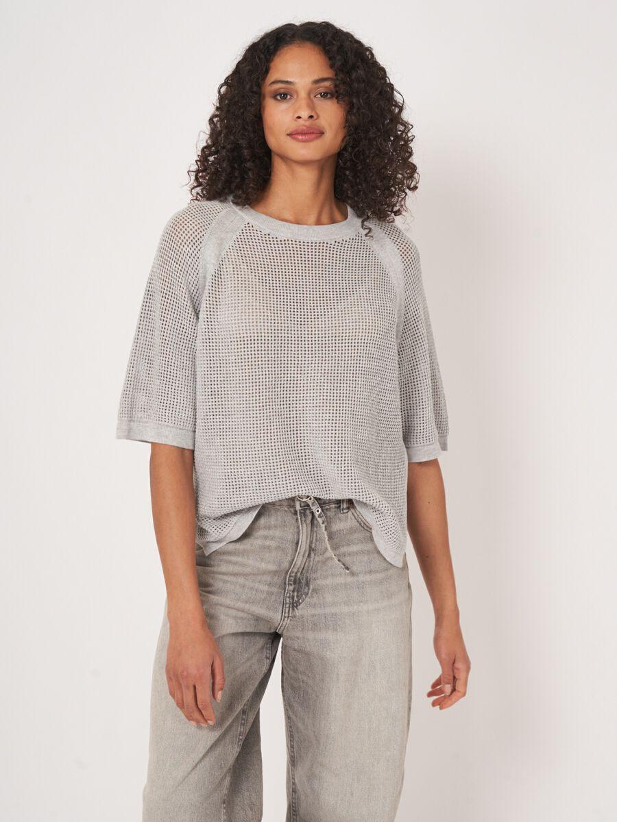 Repeat Cashmere Ajour Trui Met Wijde Korte Mouwen