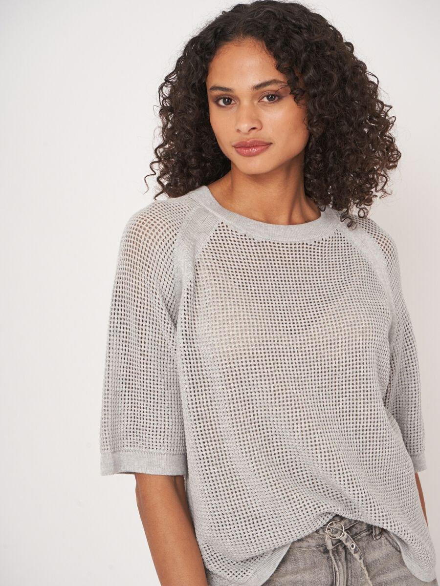 Repeat Cashmere Ajour Trui Met Wijde Korte Mouwen