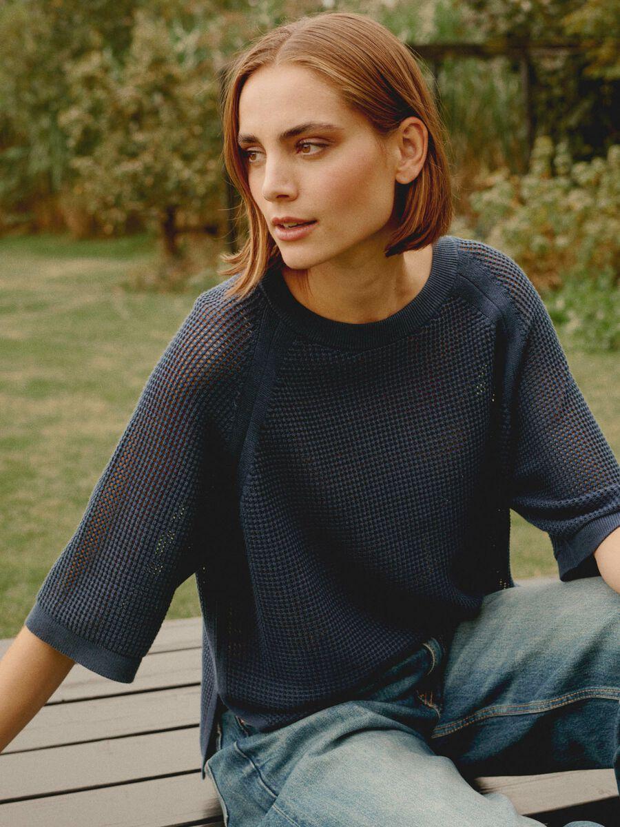 Repeat Cashmere Ajour Trui Met Wijde Korte Mouwen