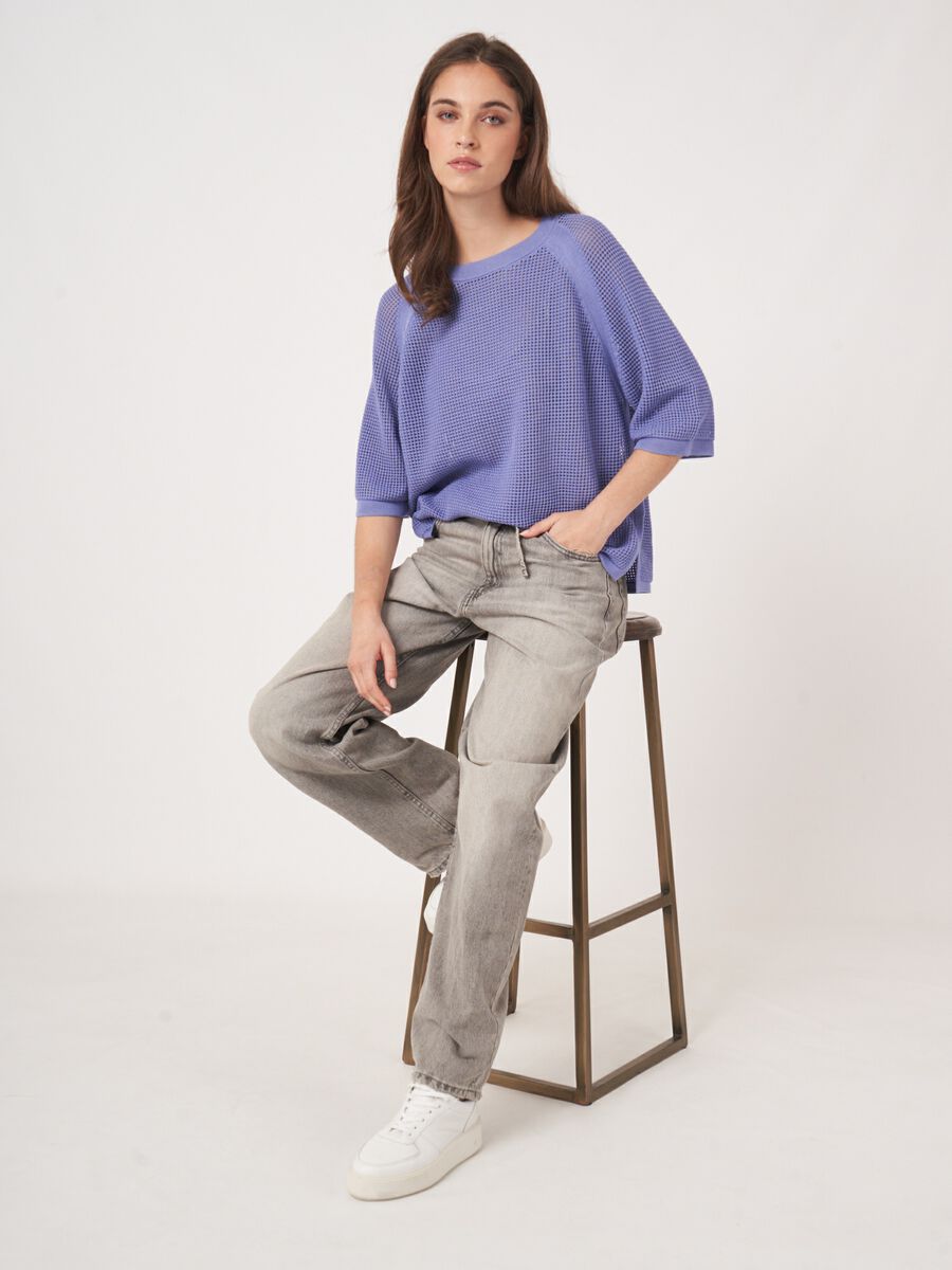 Repeat Cashmere Ajour Trui Met Wijde Korte Mouwen