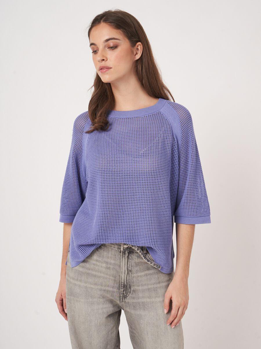 Repeat Cashmere Ajour Trui Met Wijde Korte Mouwen