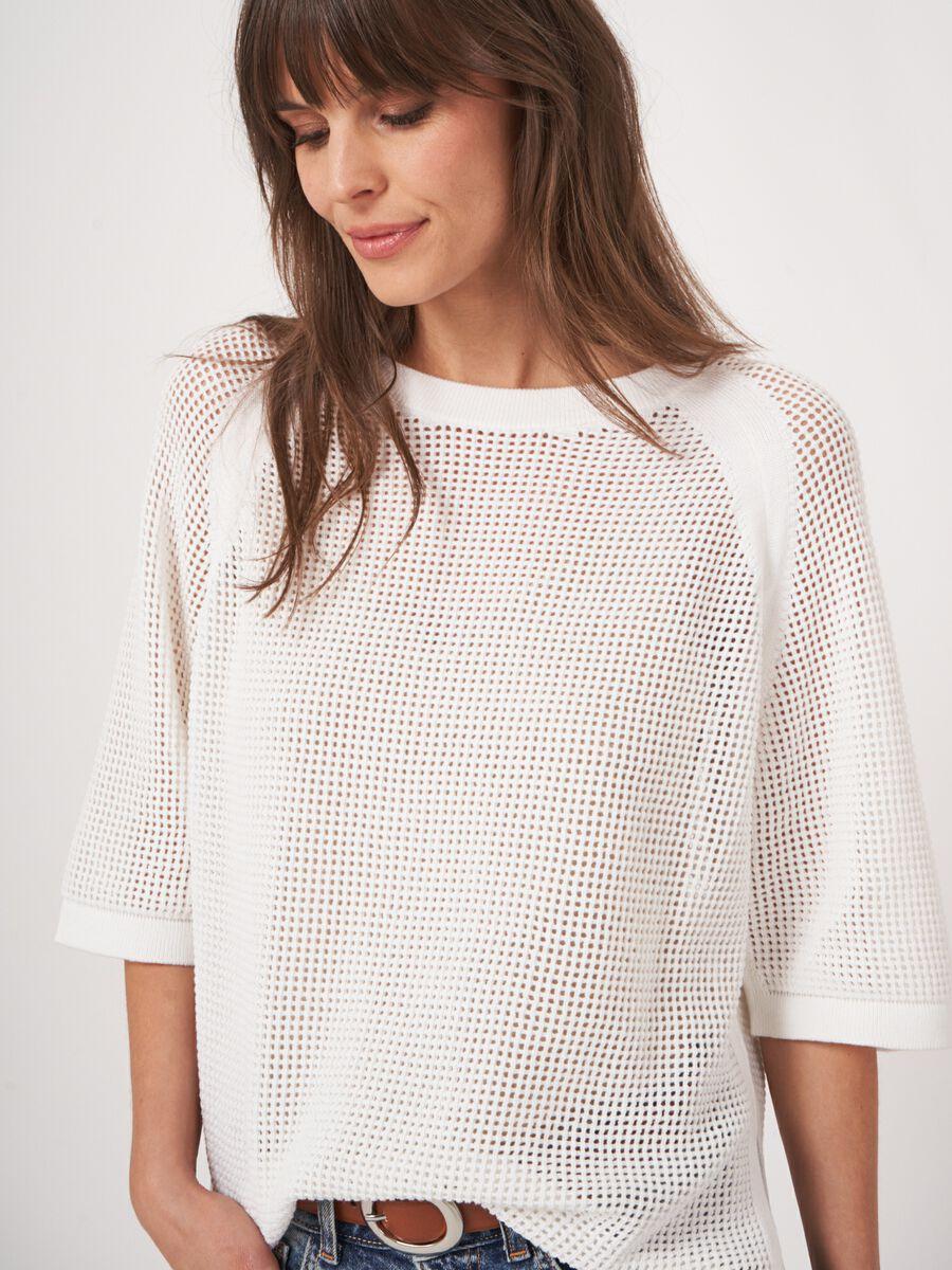 Repeat Cashmere Ajour Trui Met Wijde Korte Mouwen
