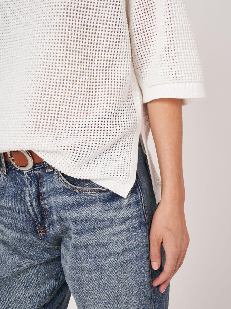 Repeat Cashmere Ajour Trui Met Wijde Korte Mouwen