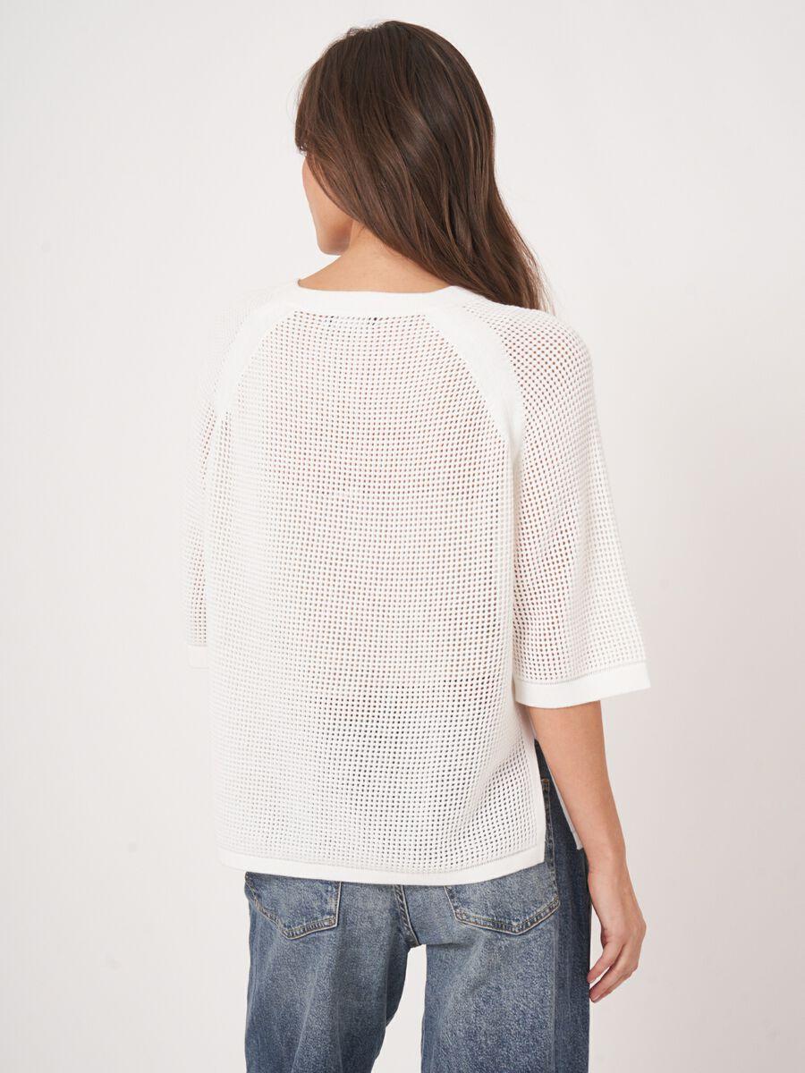 Repeat Cashmere Ajour Trui Met Wijde Korte Mouwen