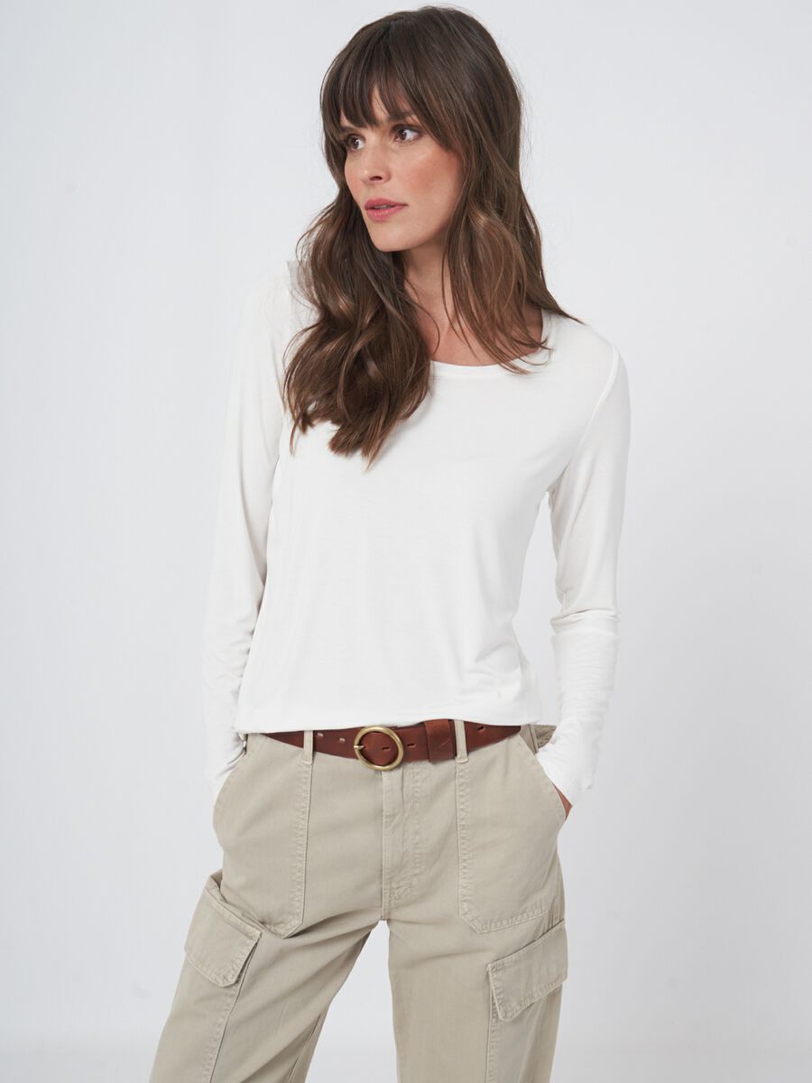 Repeat Cashmere Basic Dames T-shirt Met Lange Mouw