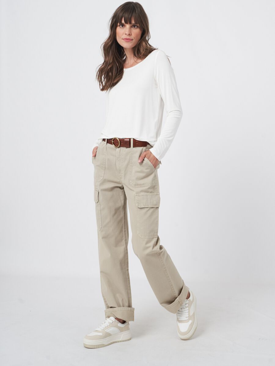 Repeat Cashmere Basic Dames T-shirt Met Lange Mouw