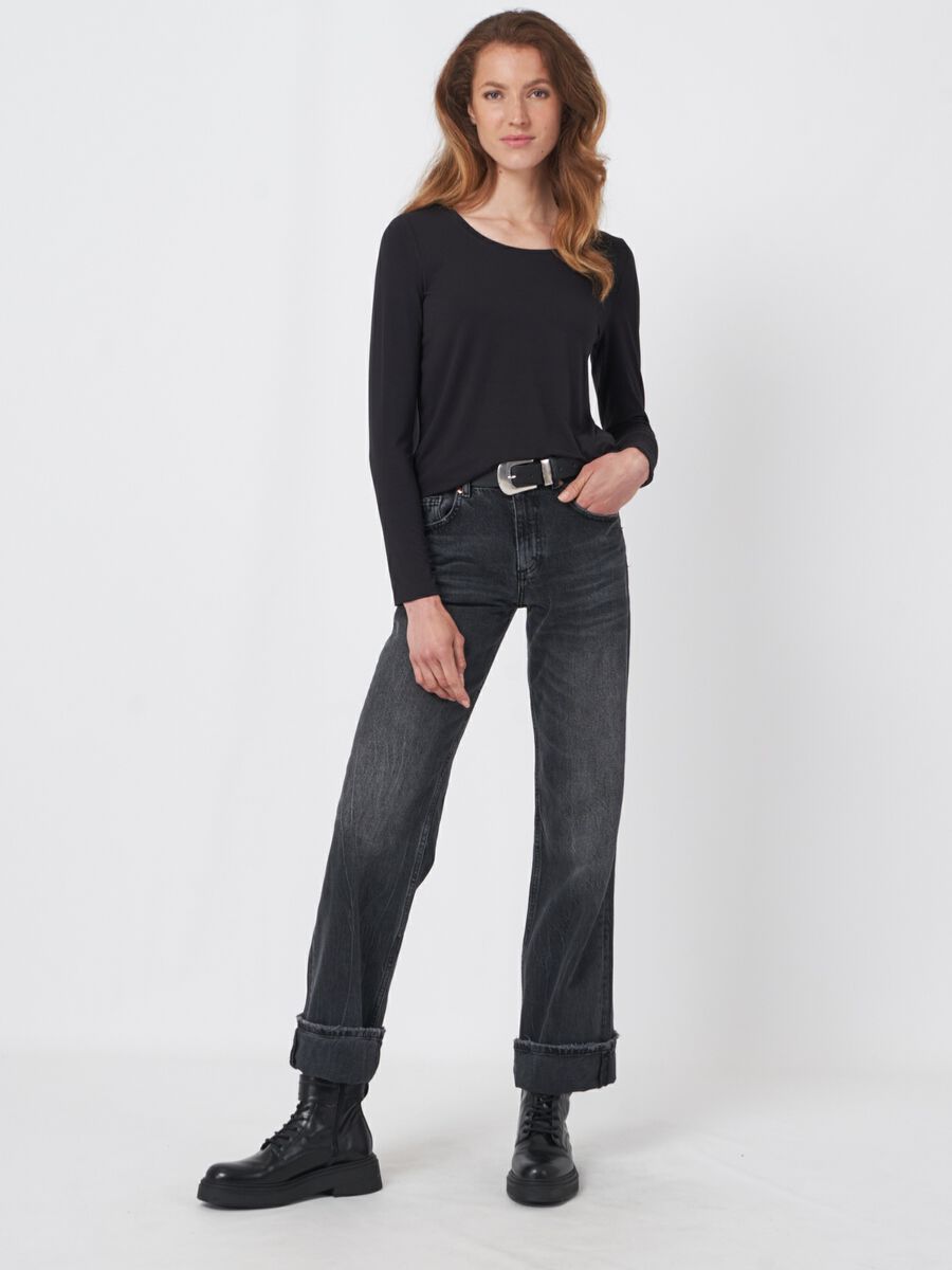 Repeat Cashmere Basic Dames T-shirt Met Lange Mouw