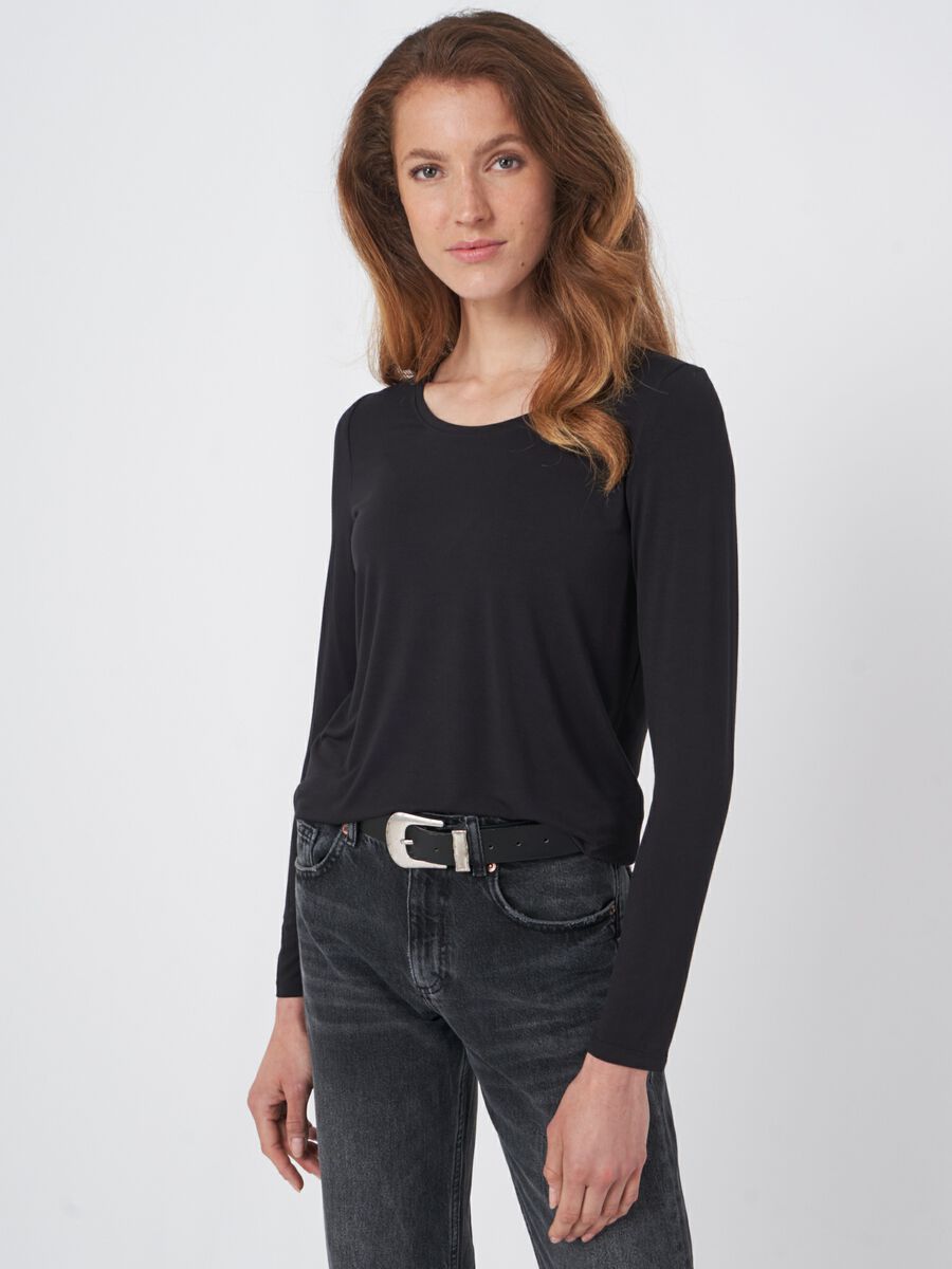 repeat cashmere Basic dames T-shirt met lange mouw