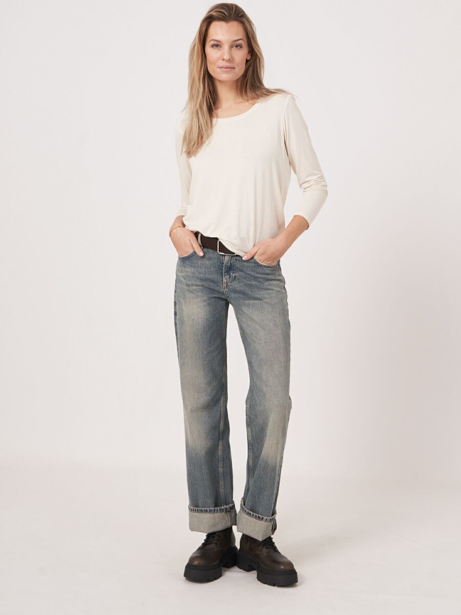 Repeat Cashmere Basic Dames T-shirt Met Lange Mouw