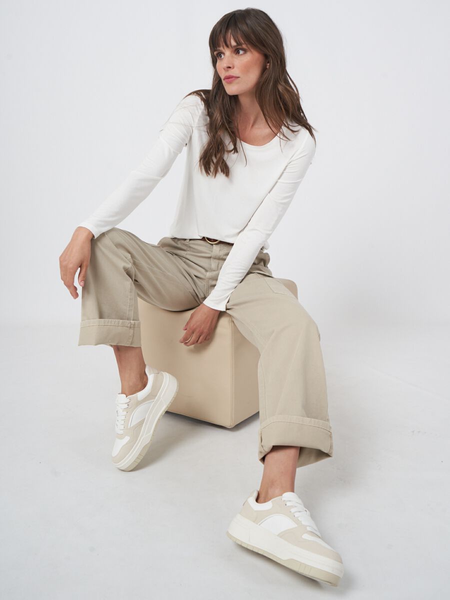 repeat cashmere Basic dames T-shirt met lange mouw