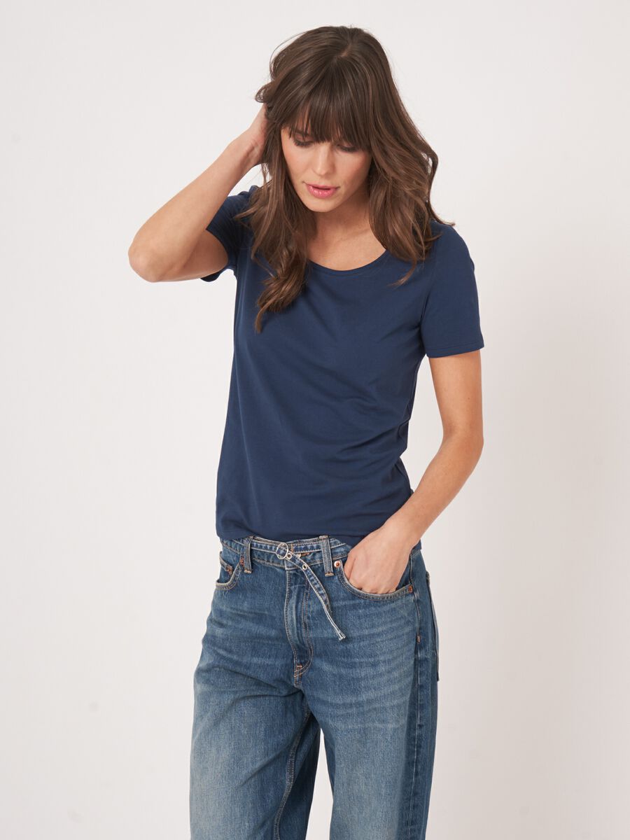 Repeat Cashmere Basic Dames T-shirt Met Ronde Hals