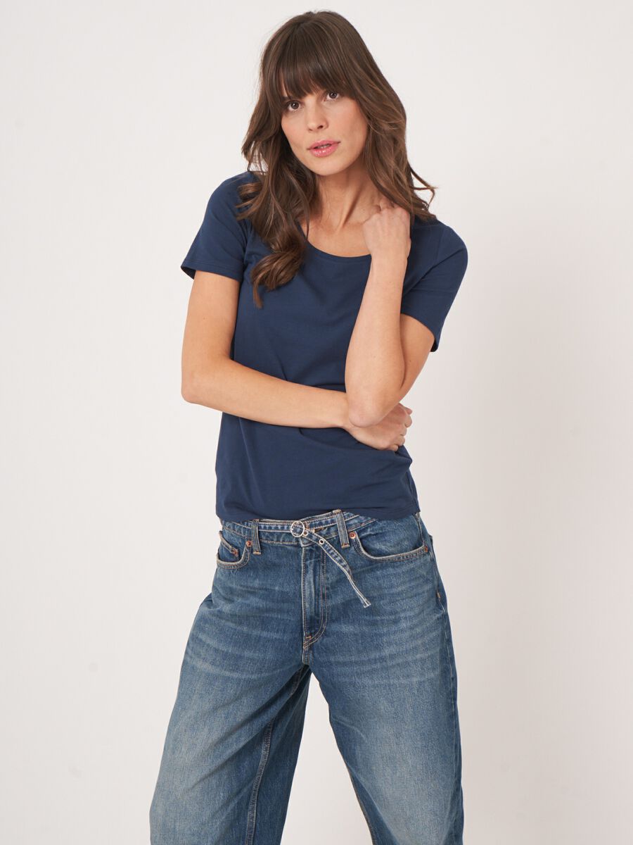 repeat cashmere Basic dames T-shirt met ronde hals