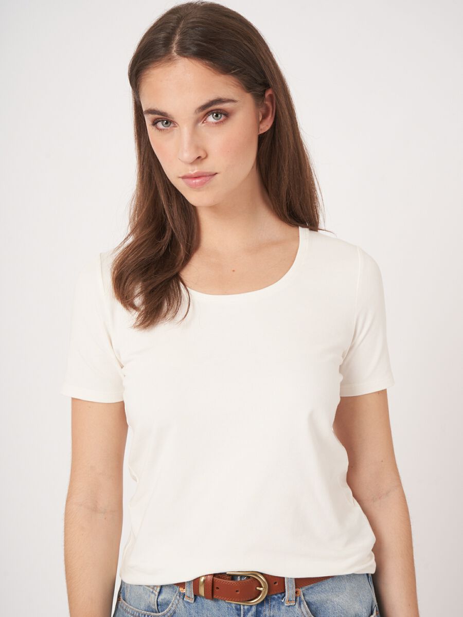 Repeat Cashmere Basic Dames T-shirt Met Ronde Hals